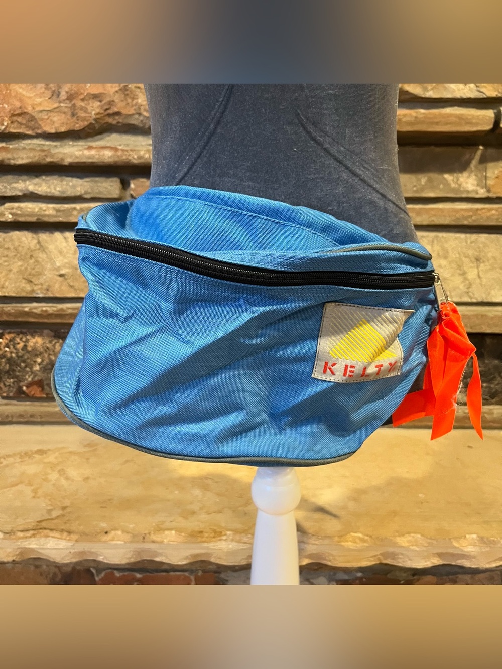 Kelty Blue Nylon Large Waist Pack with Orange Pull Tab Zippers